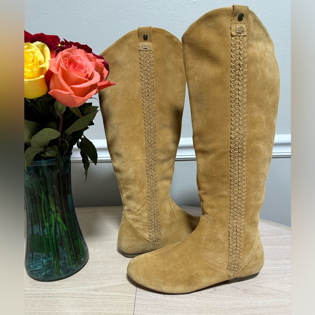 Reef Women's Brown Tan Suede Knee High Pull On Boots Size 8 Eur 38,5 Leather